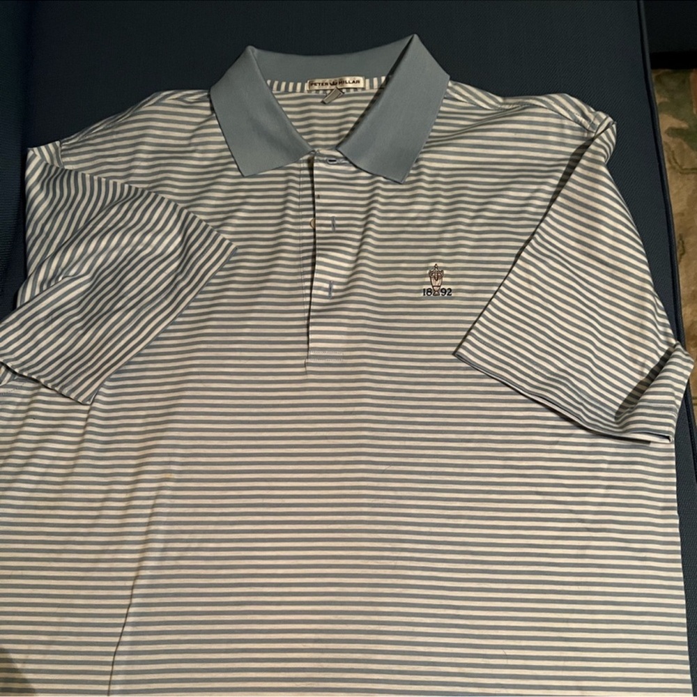 Peter Millar Blue and White Striped Polo